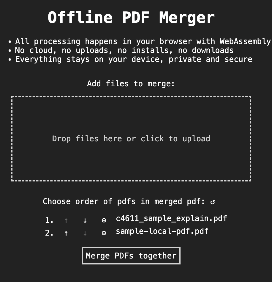Offline PDF Merger dark-mode